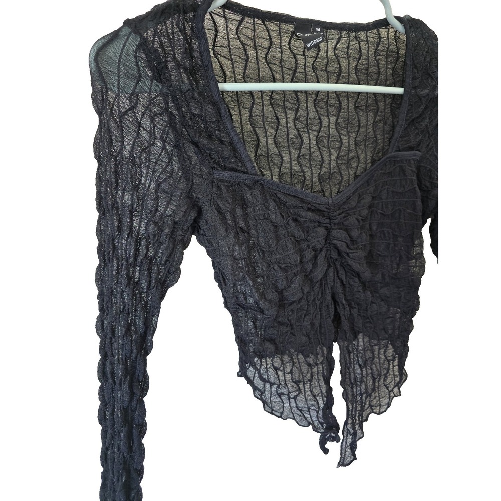 Windsor Y2K Sheer Whimsigoth Top Med Black Long Sleeve Mesh Textured Dark Fairy